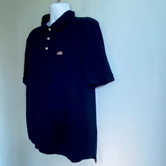 Croft & Barrow Cotton Navy Blue Polo Shirt with American Flag Mens Large - Picture 5 of 9